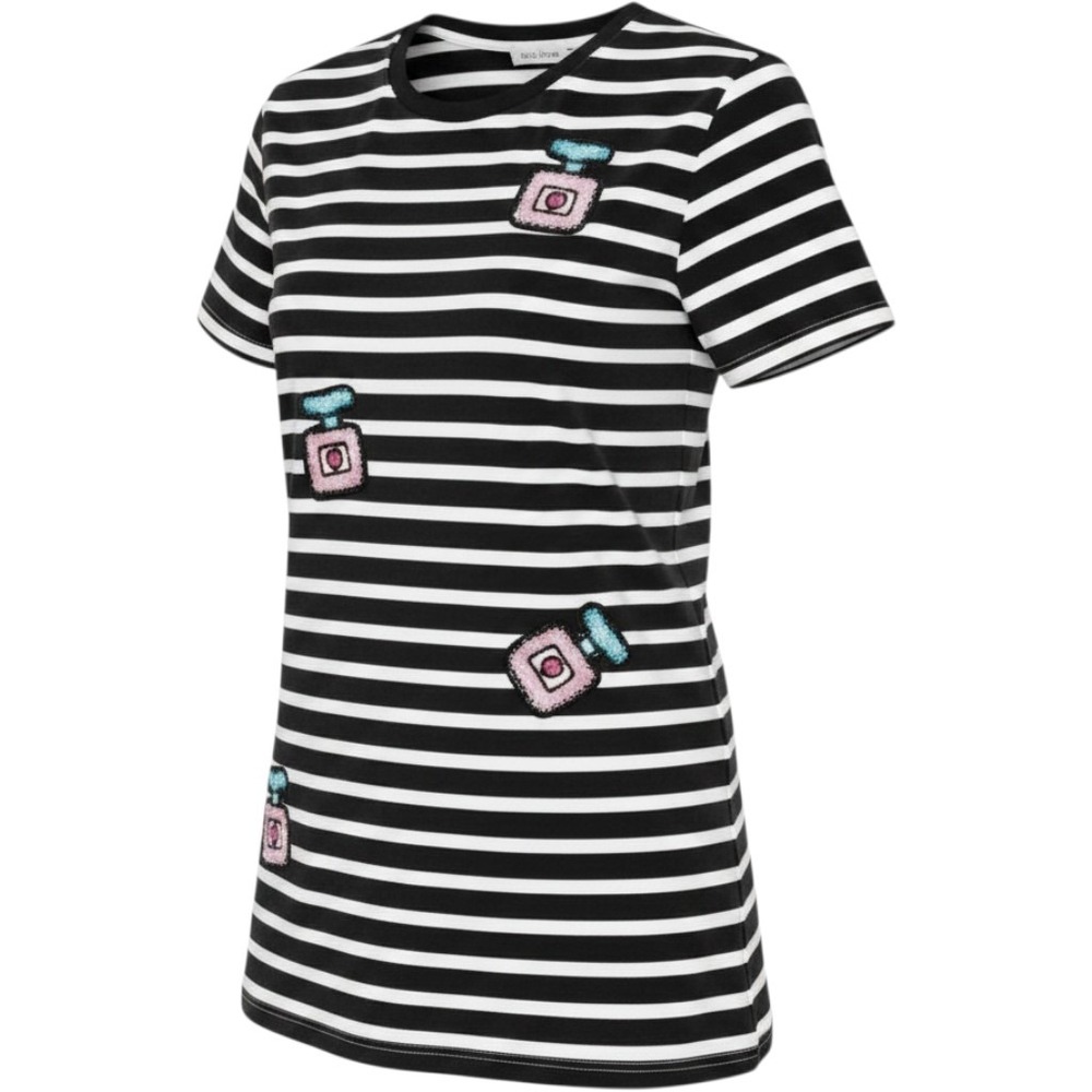 Michaela Buerger Paris Striped Crochet Perfume Bottle T-Shirt Black White M